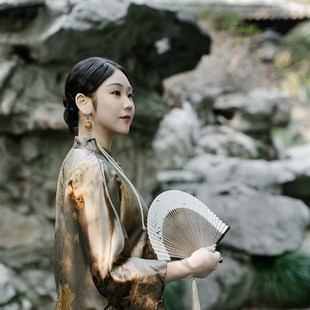 艾纱尔非遗香云纱6A贵妇60姆 水墨牡丹