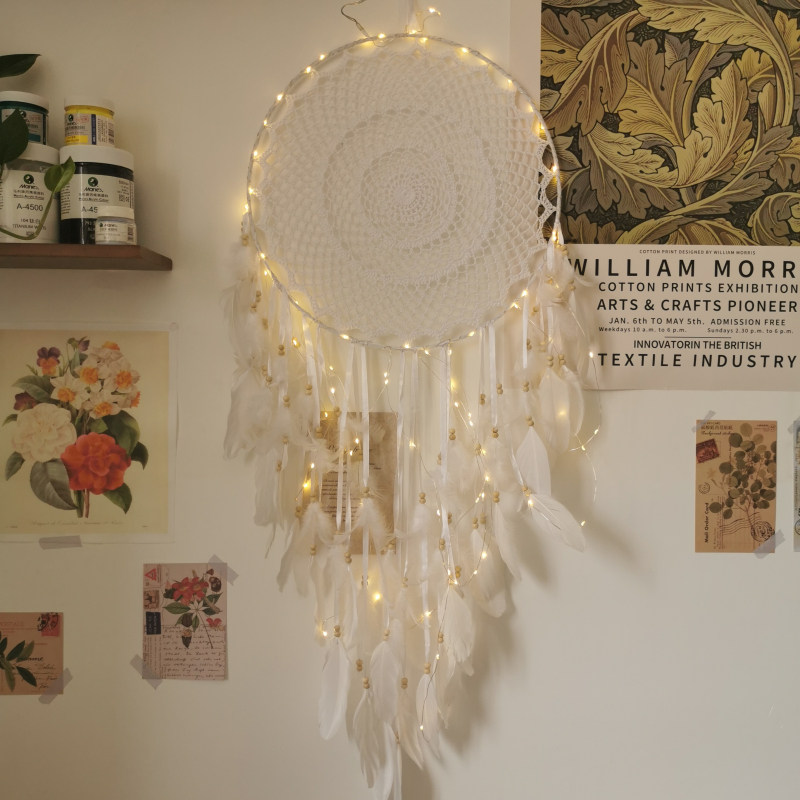 超大梦幻白色手工捕梦网家居装饰挂饰壁饰带灯串成品女生礼物礼盒