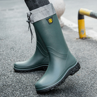 加绒轻便防滑厨房工作胶鞋 男钓h鱼雨靴高筒防水v鞋 洗 雨鞋 时尚