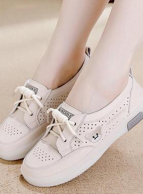 小白鞋女秋浅口平底2025季百搭皮鞋一脚蹬软底板鞋0802b