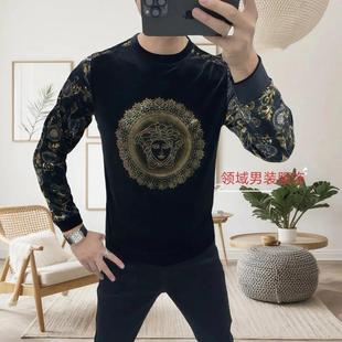 时z尚休闲百搭圆M领长袖 新款 金丝绒卫衣 轻奢潮牌n男士 巴堡罗男装