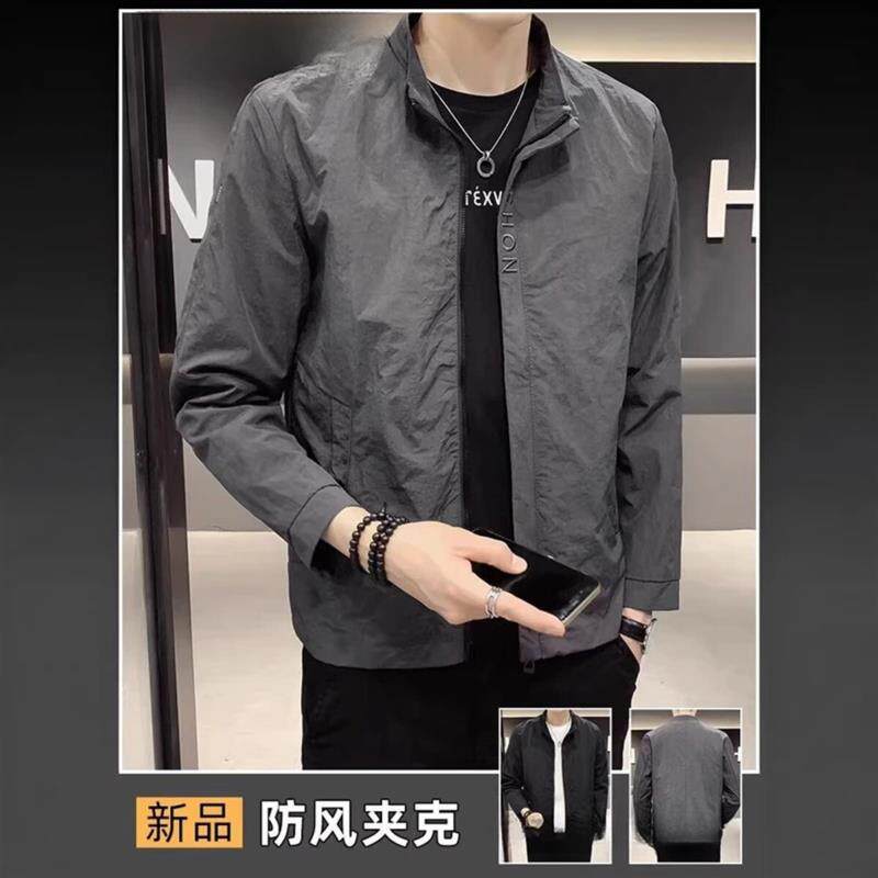 KK熊穿搭春秋季夹克外套男潮牌立领绣花字母冲锋衣夏季春秋休闲衣