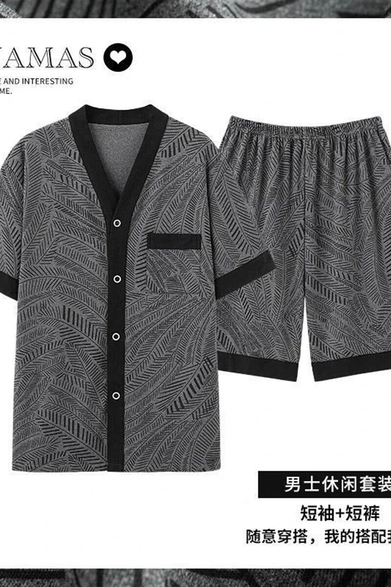 嘉迢精选2男士睡衣V领春季可外出短袖秋薄款2026宽松韩版家居