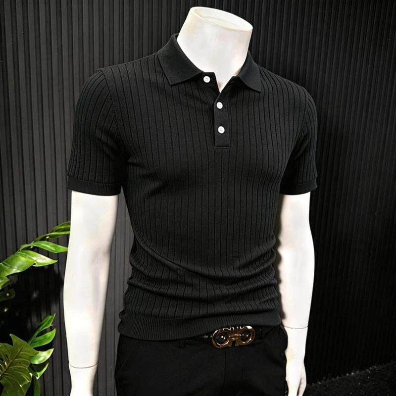 简居轻奢3条纹POLO衫男款爆2026新款痞帅男装夏季男士针织短袖T