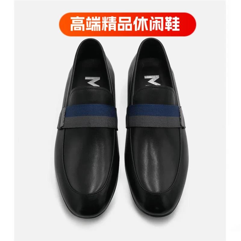 嘉珩策百货3手工精品高端胎牛皮英伦时尚织带一脚蹬皮鞋男商务鞋