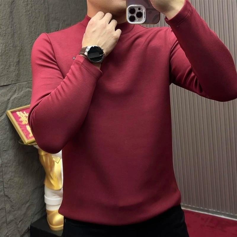 北嘉服饰秋冬男长袖厚款加绒半高领免烫秋冬标准TB恤纯色打底衫时