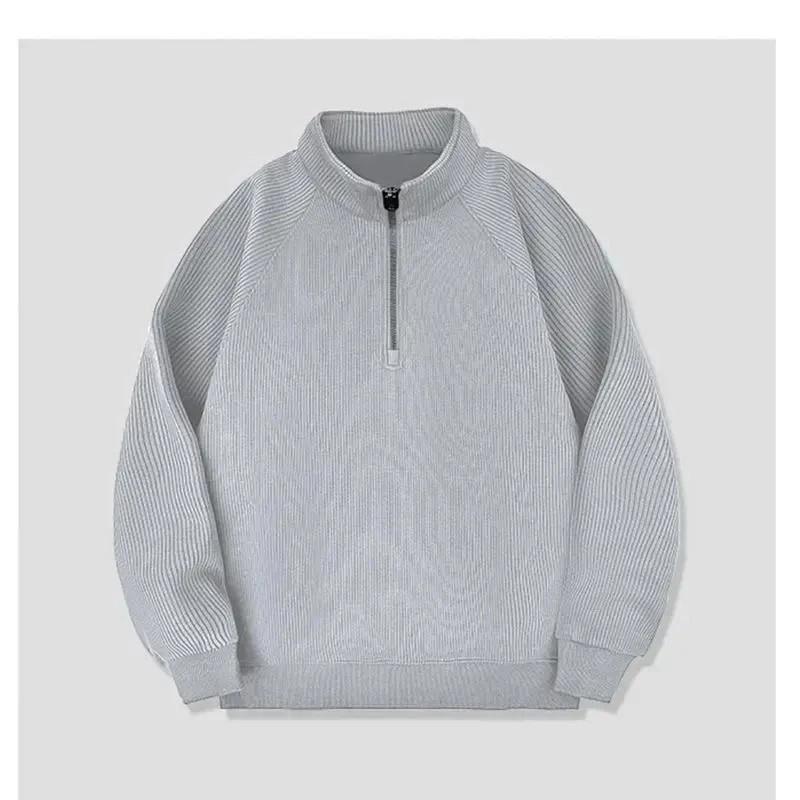 Aureus轻奢男装肌理感半拉链立领男卫衣K加绒加厚舒适坑条纹翻领