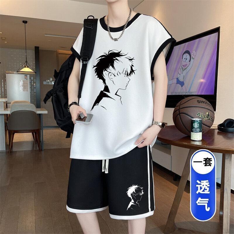 烽焱严选轻奢品质休闲运动时尚无袖套装男夏薄款青少年港风两件套