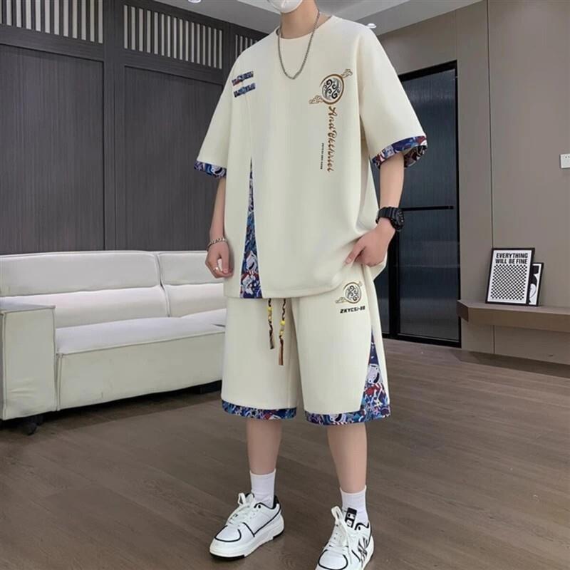 简奢生活百货铺4新中式国潮大码男装t恤运动套装短袖短裤休闲男装