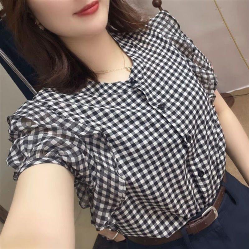 夏季甜美洋气显瘦时尚百搭设计感小众格子上衣女2026设计感上衣潮