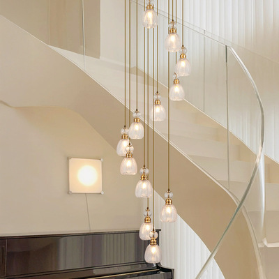 全铜北欧复式楼楼梯吊灯别墅民宿楼中楼跃层高级感loft公寓长吊灯