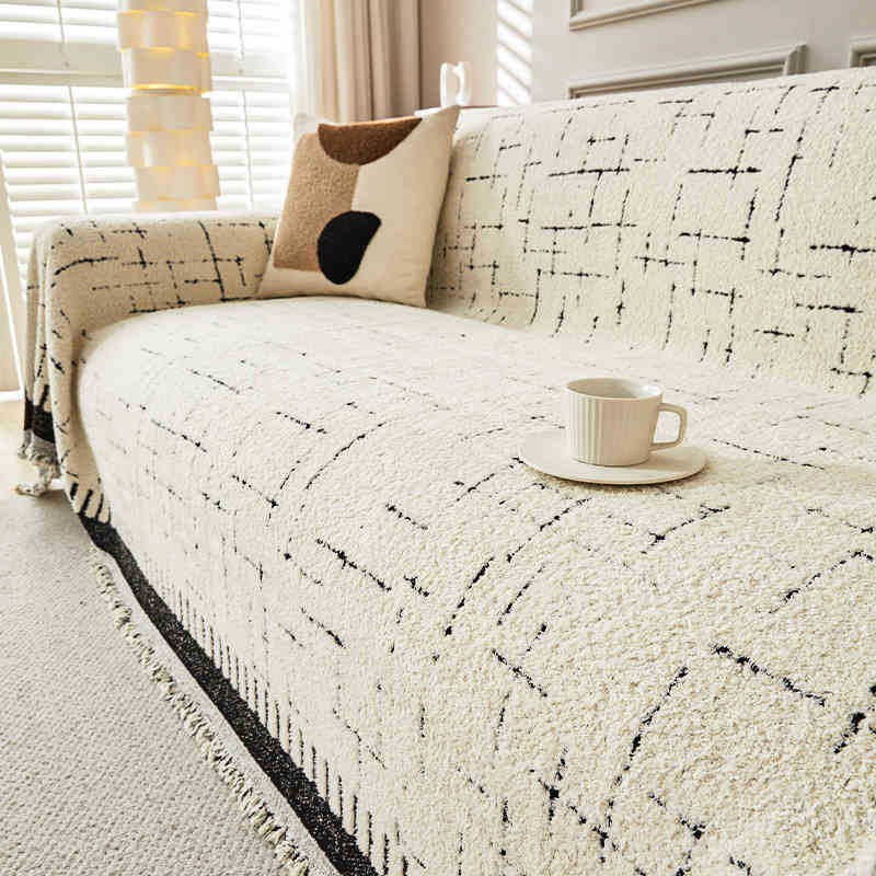 加厚毛绒沙发垫秋冬直排一片式高级感防滑皮沙发套罩2025盖布毯巾