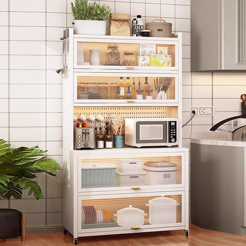 铁艺置物架家用多功能厨房碗碟电器收纳架现代简约多层落地餐边柜