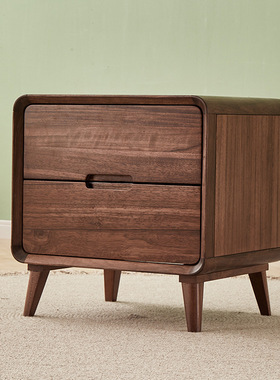 璞沁木作 黑胡桃木床头柜全实木床头柜北欧极简床边柜收纳柜整装