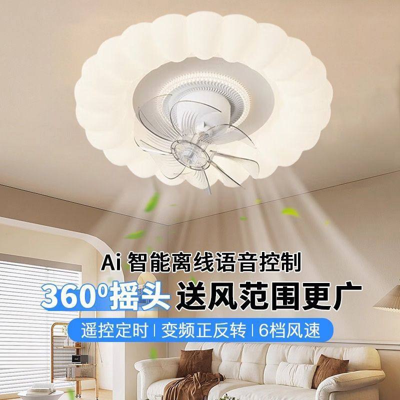 奶油风卧室吸顶风扇灯2025新款客厅餐厅书房摇头现代简约温馨灯具