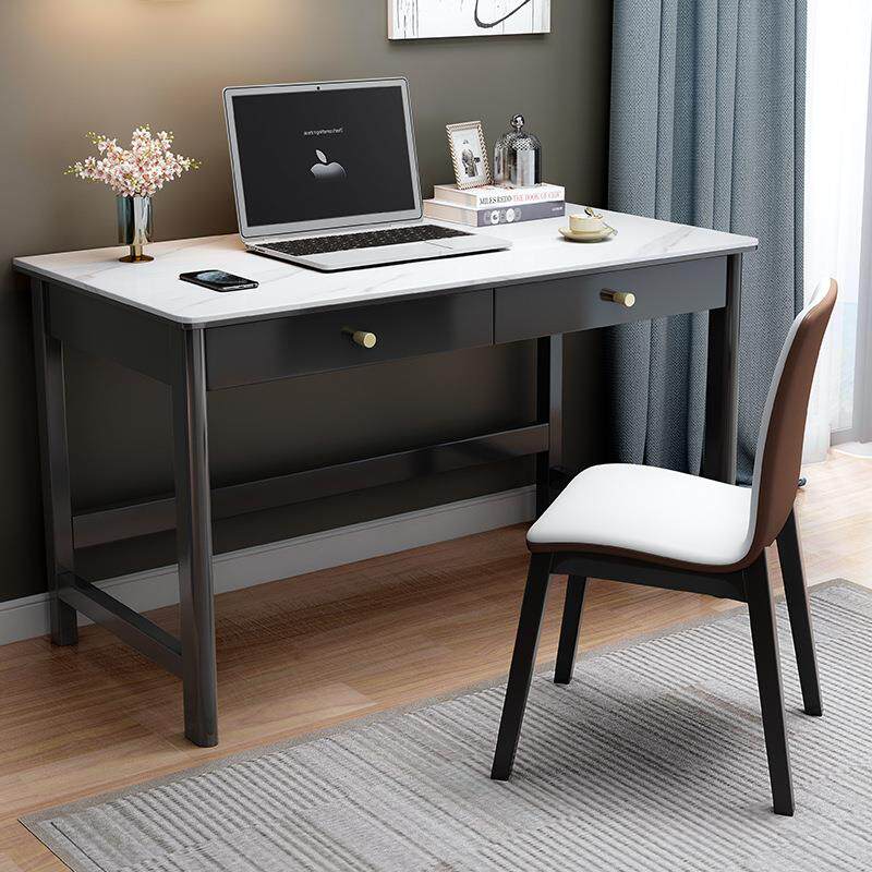 岩板实木书桌轻奢极简卧室电脑台式桌简约家用学生写字办公桌收纳