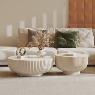 奶油风茶几组合网红法式软装家具诧寂风简约圆形2022新款客厅家用