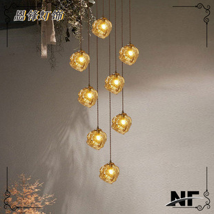 复式楼梯灯长吊灯法式复古loft公寓挑空北欧别墅复式楼中空客厅灯