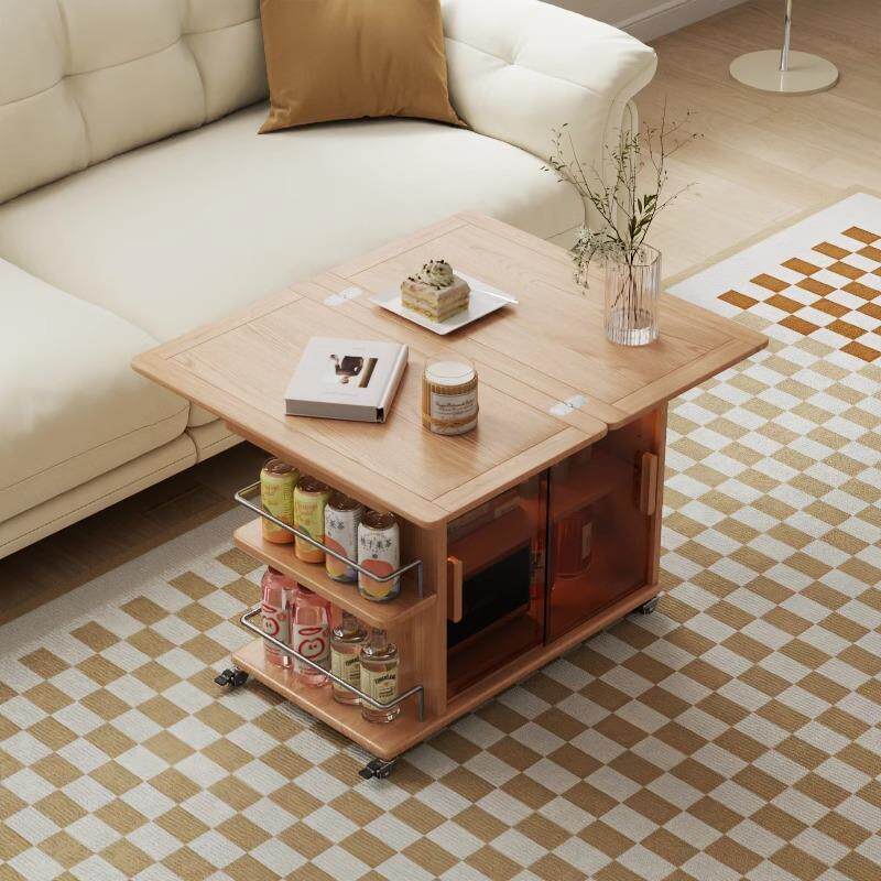 折叠多功能客厅边柜家用小户型可移动推车沙发边几实木茶几