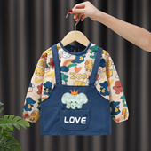 宝宝罩衣儿童围裙秋冬灯芯绒防水防脏男女婴儿吃饭围兜护衣反穿衣