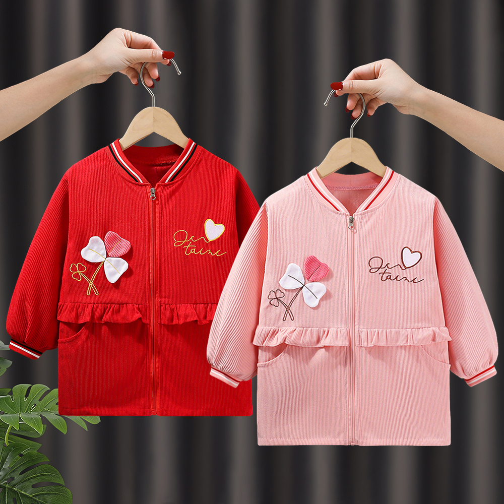 秋冬儿童罩衣防水防脏中大童套羽绒服棉服护衣女洋气长袖外套围裙
