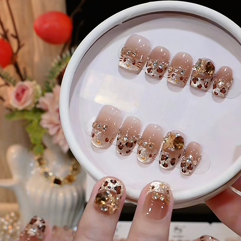 纯手工光疗穿戴甲猫眼豹纹kitty美甲贴片可拆卸甲轻奢气质高级感