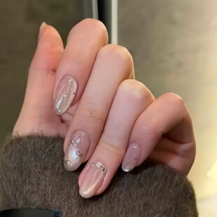 【裸粉绮钻】实拍纯手工穿戴甲裸色东洲钻百搭爆闪穿戴美甲