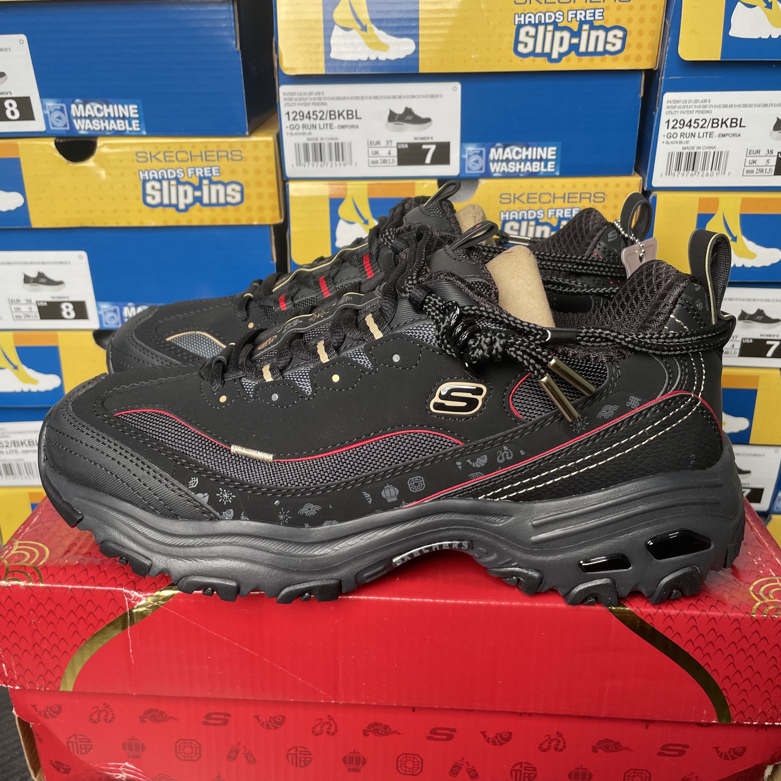 斯凯奇男鞋蛇年限定熊猫鞋老爹鞋