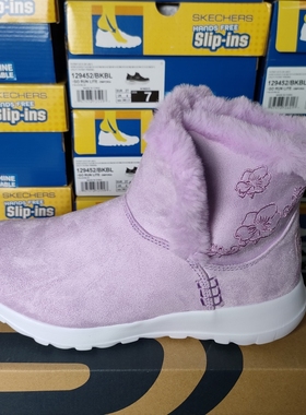 斯凯奇女童鞋冬季加绒刺绣花朵棉靴一脚蹬雪地靴88319L