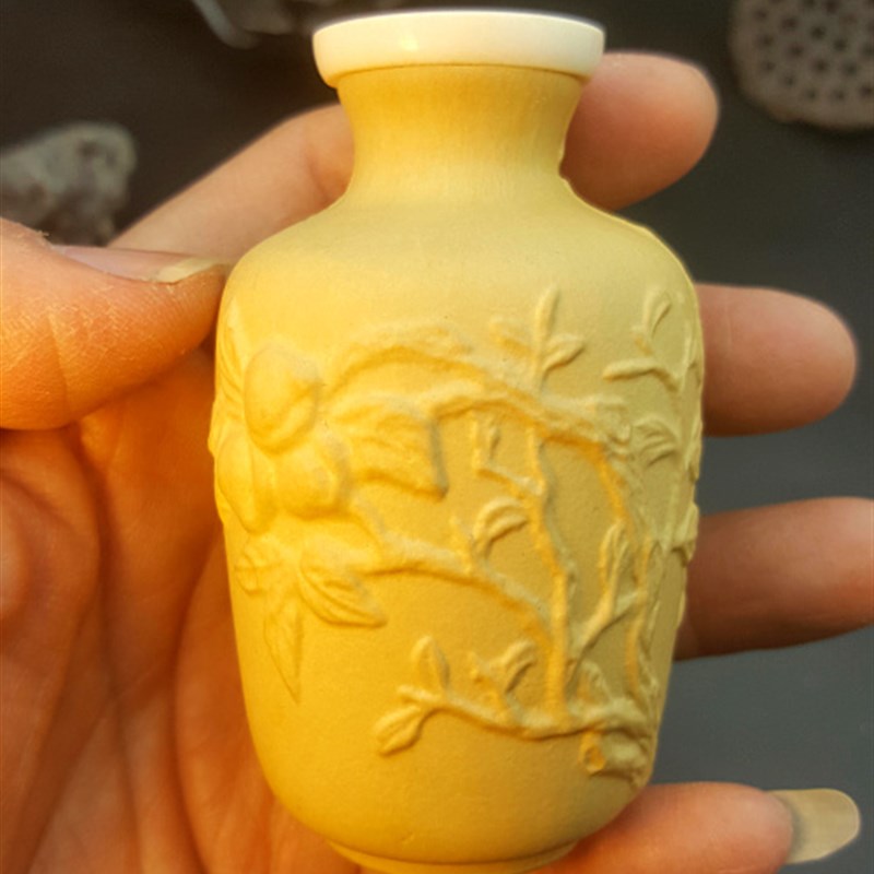 丰一阁精品猛犸圈口花模喜上眉梢圆瓶鼻烟壶瓶摆件葫芦匏器手把件