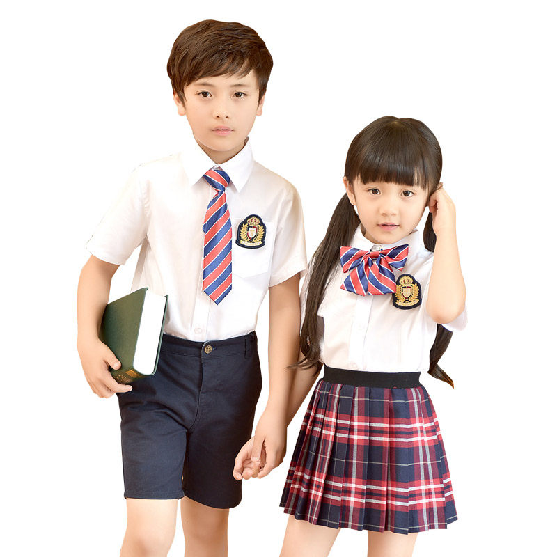 幼儿园园服夏季短袖男女童装白色衬衫中小学生学院风班服校服套装