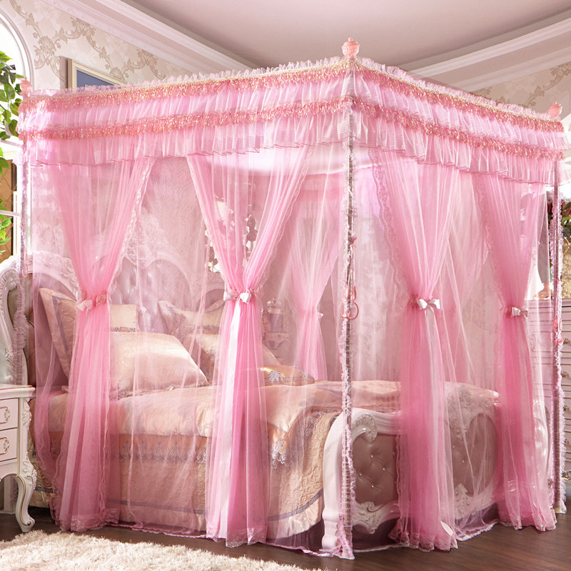 双层蚊帐不锈钢落地加粗加密方顶三开门宫廷公主1.5米1.8m床欧式