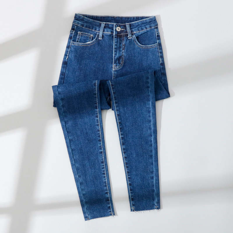 高腰牛仔九分裤女春秋新品弹力紧身显瘦百搭小脚铅笔八分裤小个子