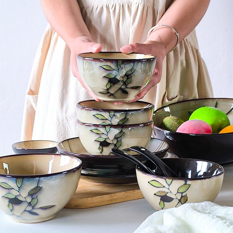 【富贵竹餐具】日式碗盘套装陶瓷饭碗汤碗面碗组合个性窑变釉微瑕,餐饮具,碗,淘宝优惠券,粉丝福利购,淘宝优惠卷