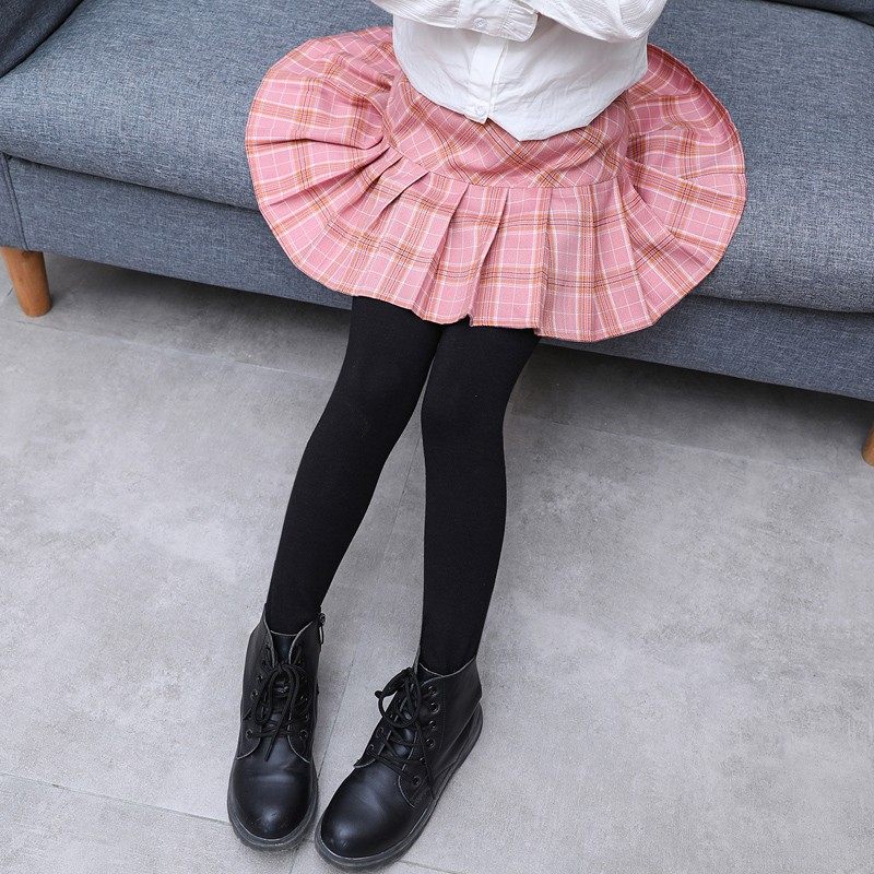 女童纯棉打底裤2021秋冬款中大儿童外穿修身长裤子假两件格子裙裤