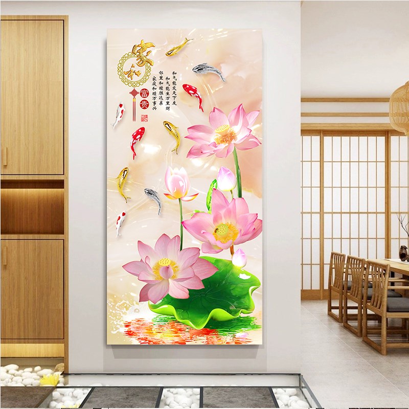 流水生财3D立体玄关简约玄关过道装饰画玻璃门自贴画走廊客厅壁画图片