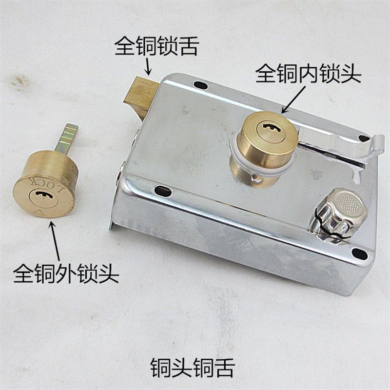 铜盾月牙匙木门锁铁门锁外装门锁老式防盗锁芯大门锁防盗锁纯铜芯
