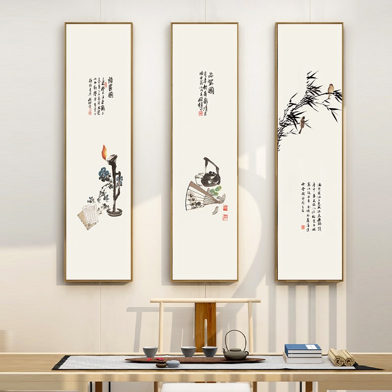 新中式客厅花鸟水墨装饰画 可定制高清印刷沙发背景墙画作