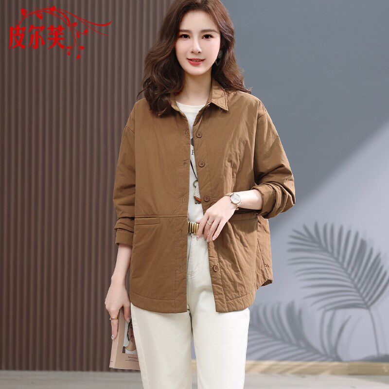 夹棉衬衫外套女短款2024秋冬新款中年妈妈时尚宽松休闲小个子上衣