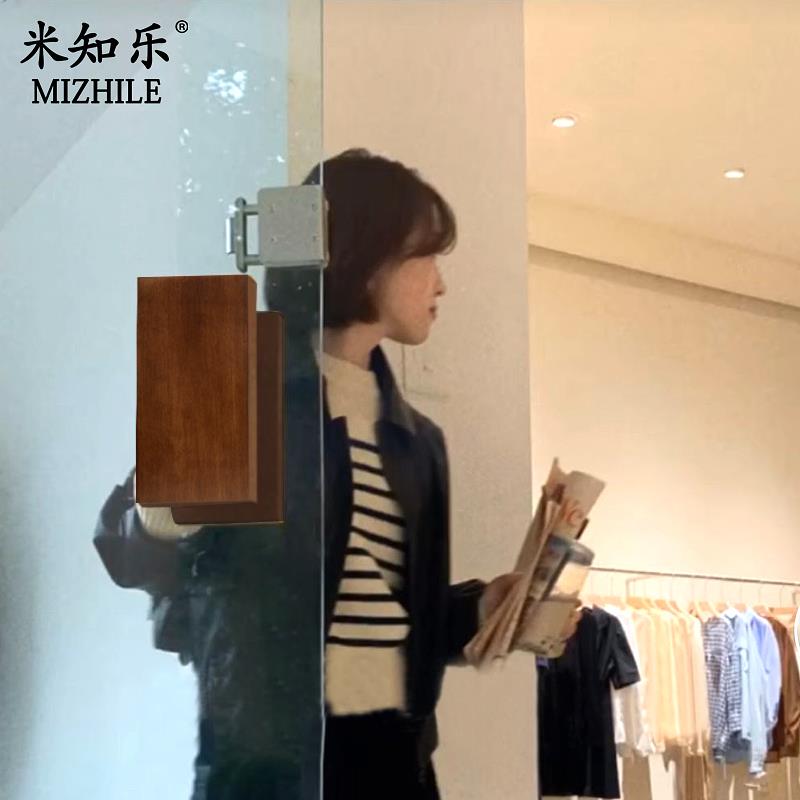 原木实木创意木质方形无框玻璃门拉手推拉大门中式把手刻字定制大