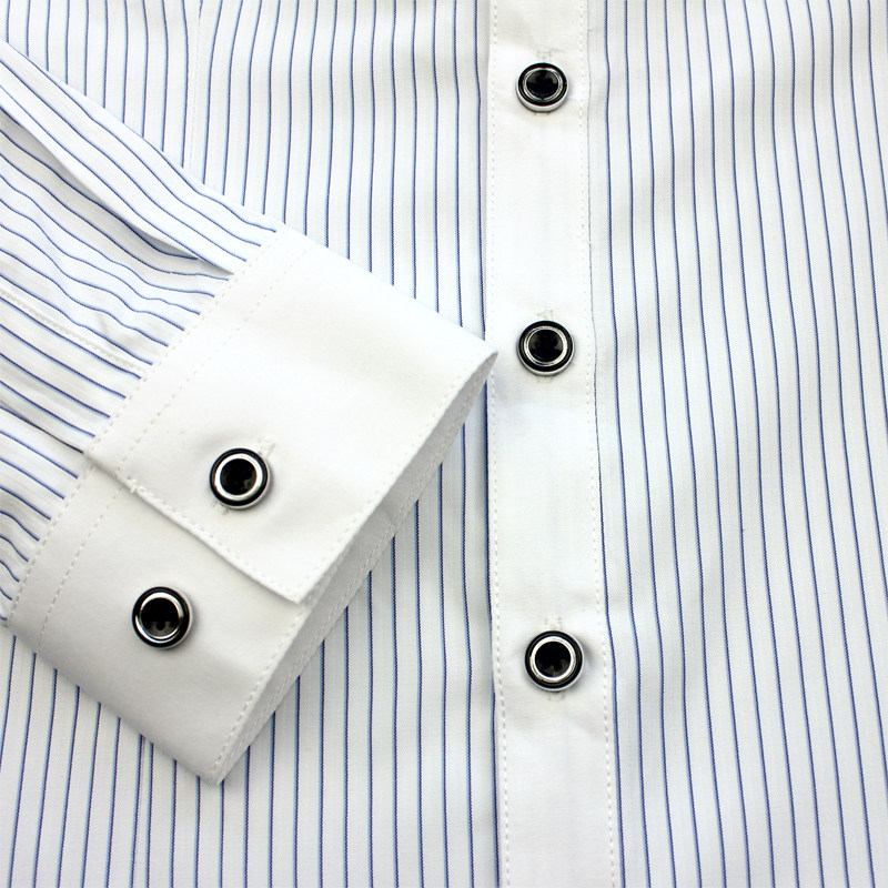 夏季衬衫女白领蓝色宽条纹职业工装OL衬衣长袖收腰免烫有大码大版