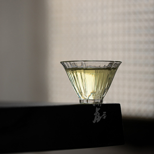 花瓣小茶杯个人单杯复古耐热玻璃品茗杯透明水晶主人杯闻香杯 日式