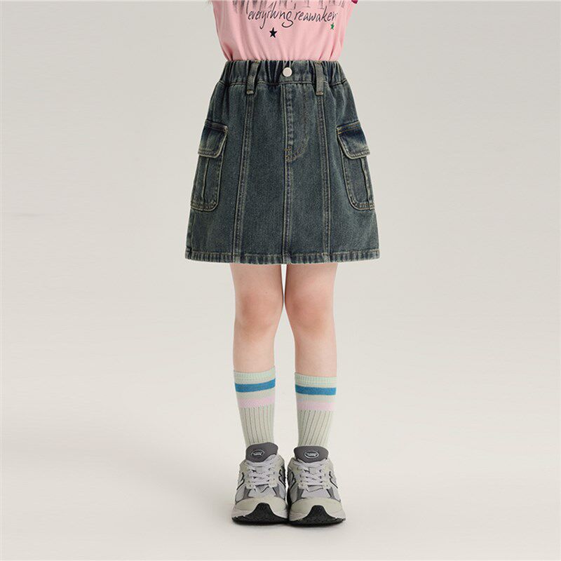 布丁哈鲁夏装女童工装半身裙2024夏季新款儿童休闲时尚牛仔短裙