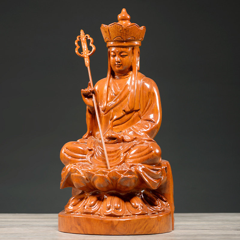 花梨木雕九华山地藏王菩萨佛像摆件实木质雕刻工艺品家居客厅装饰