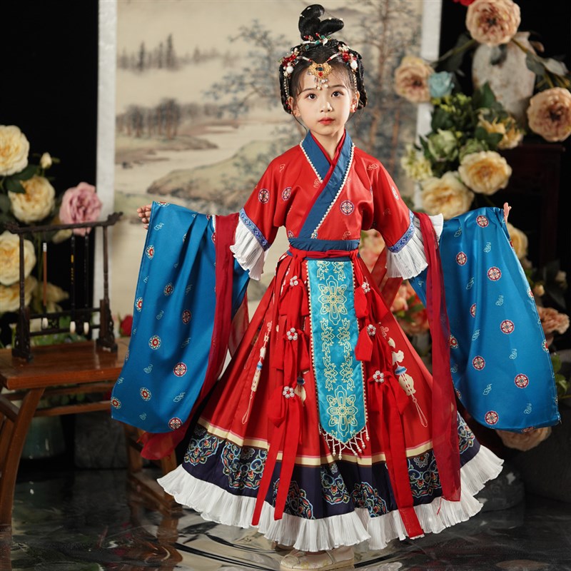 魏晋南北朝汉服女童2024新款古典舞蹈演出服高端国潮儿童神仙裙子