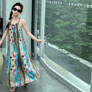 女童连衣裙夏季2025新款儿童碎花吊带长裙女大童波西米亚沙滩裙子