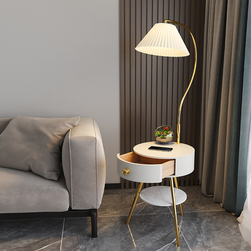 茶几落地灯客厅卧室轻奢高级设计感沙发旁边几氛围床头柜台灯一体