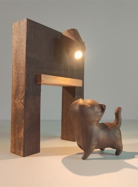 冰冷森林彼岸门傲娇猫木制手作摆件 桌面氛围手工床头小夜灯礼物