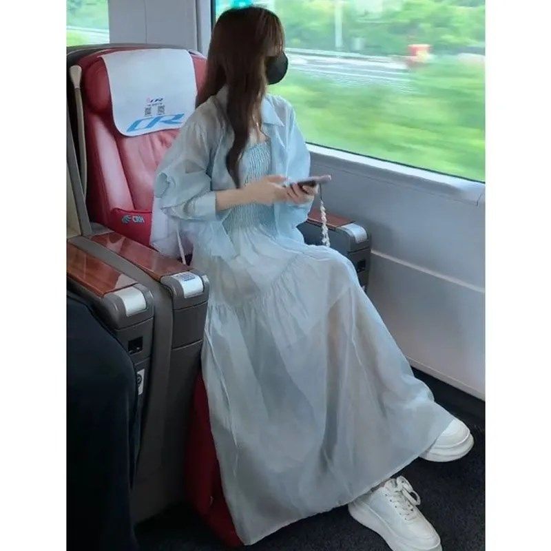 2024夏季新款时尚气质显瘦套装女薄款防晒开衫吊带连衣裙子两件套,女装/女士精品,时尚套装,淘宝优惠券,粉丝福利购,淘宝优惠卷