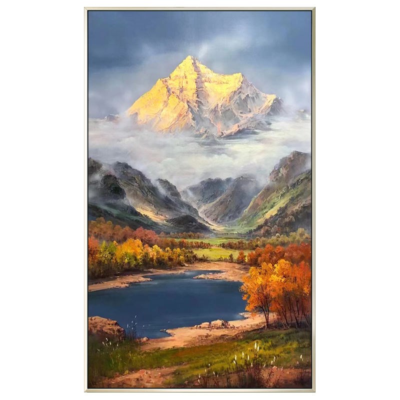 手绘油画风景山水装饰画挂画欧式入户玄关招财美式壁画金山定制画